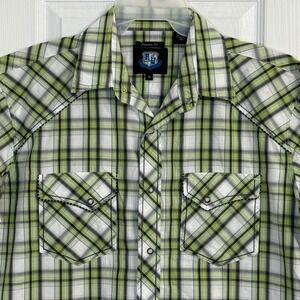 RU University‎ Fit Plaid Western Shirt Short Sleeve Pearl Snap Mens XL Rodeo